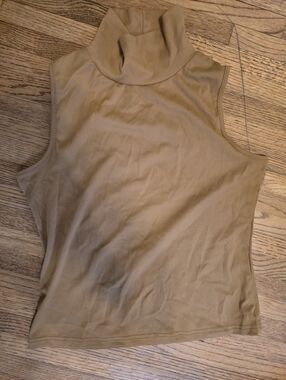 Sleeveless Mock Turtleneck In A Golden Tan Light Brown Mustard Khaki